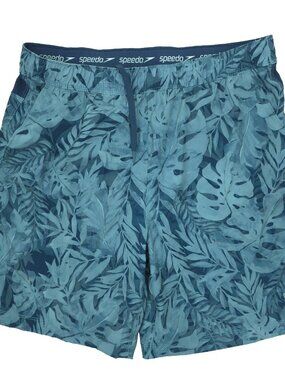 Speedo Swim Trunks Shorts Mens Large Blue 8" Inseam Tech Volley Lined Floral